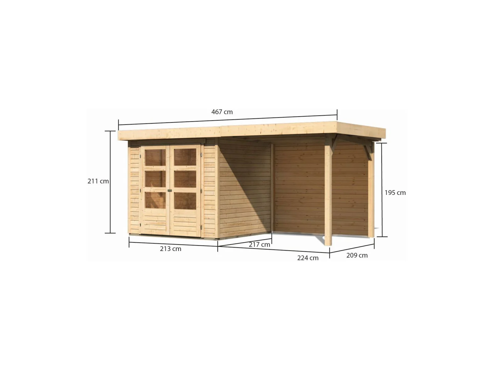 Karibu Gartenhaus Askola 2 mit Anbaudach 2,40 m, Rückwand - Image 2