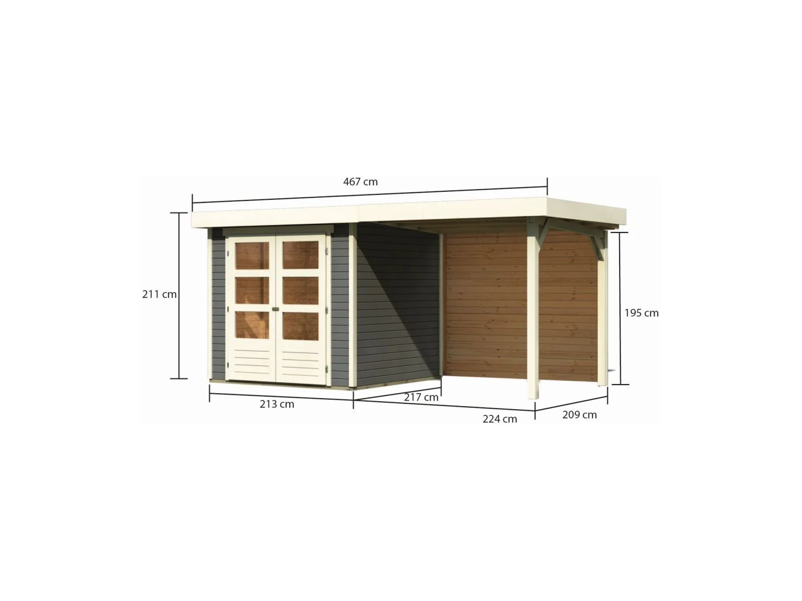 Karibu Gartenhaus Askola 2 mit Anbaudach 2,40 m, Rückwand terragrau - Image 2