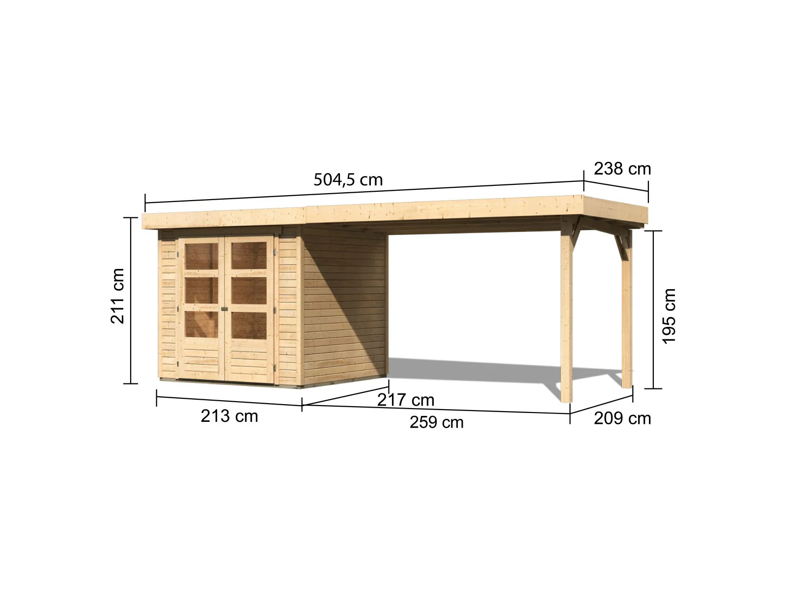 Karibu Gartenhaus Askola 2 mit Anbaudach 2,75 Meter - Image 3