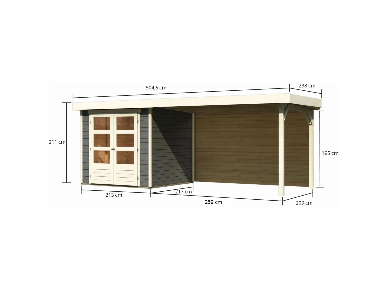 Karibu Gartenhaus Askola 2 mit Anbaudach 2,8 m und Rückwand in terragrau - Image 3