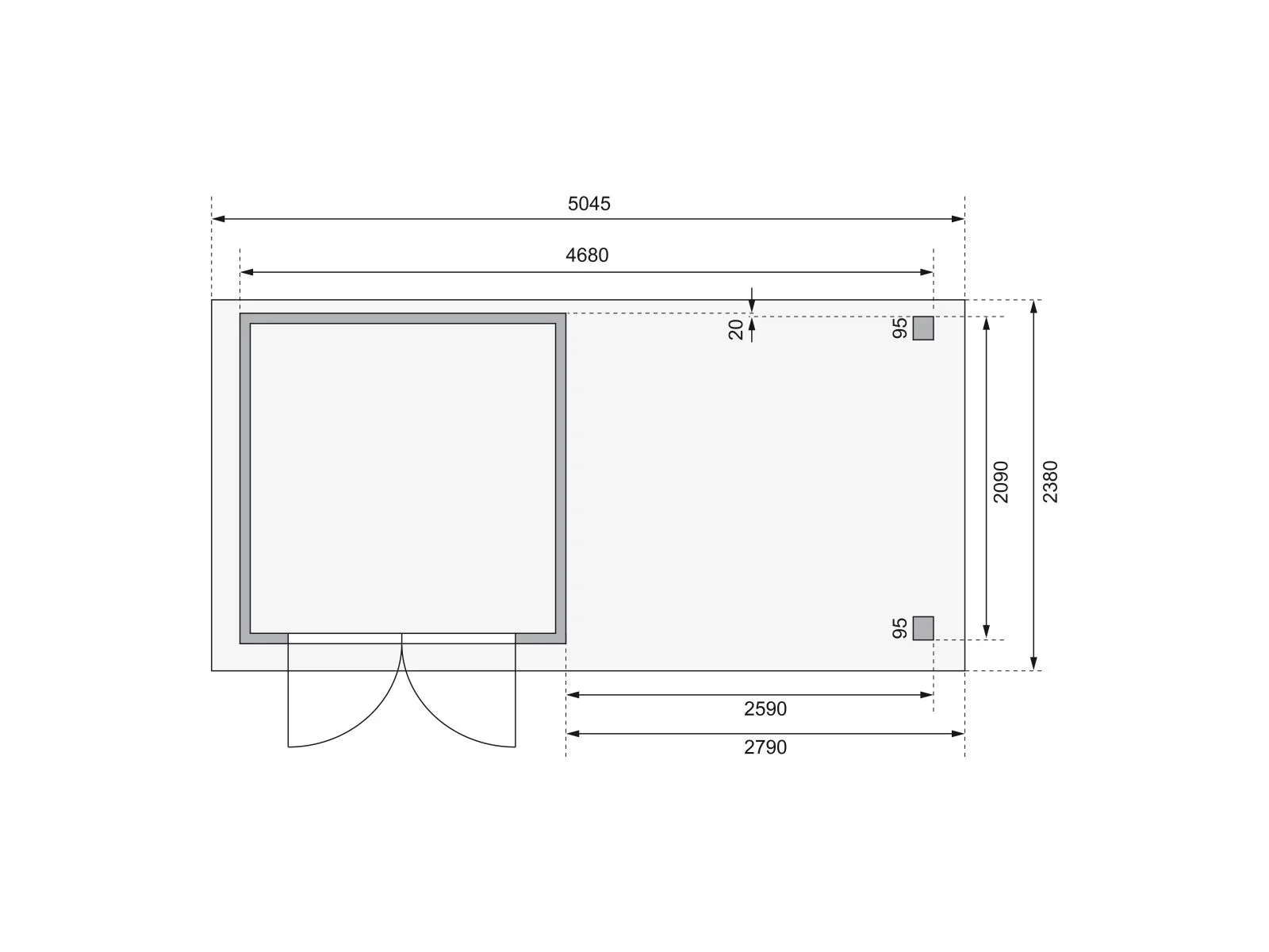 Karibu Gartenhaus Askola 2 mit Anbaudach 2,8 m und Rückwand in terragrau - Image 4