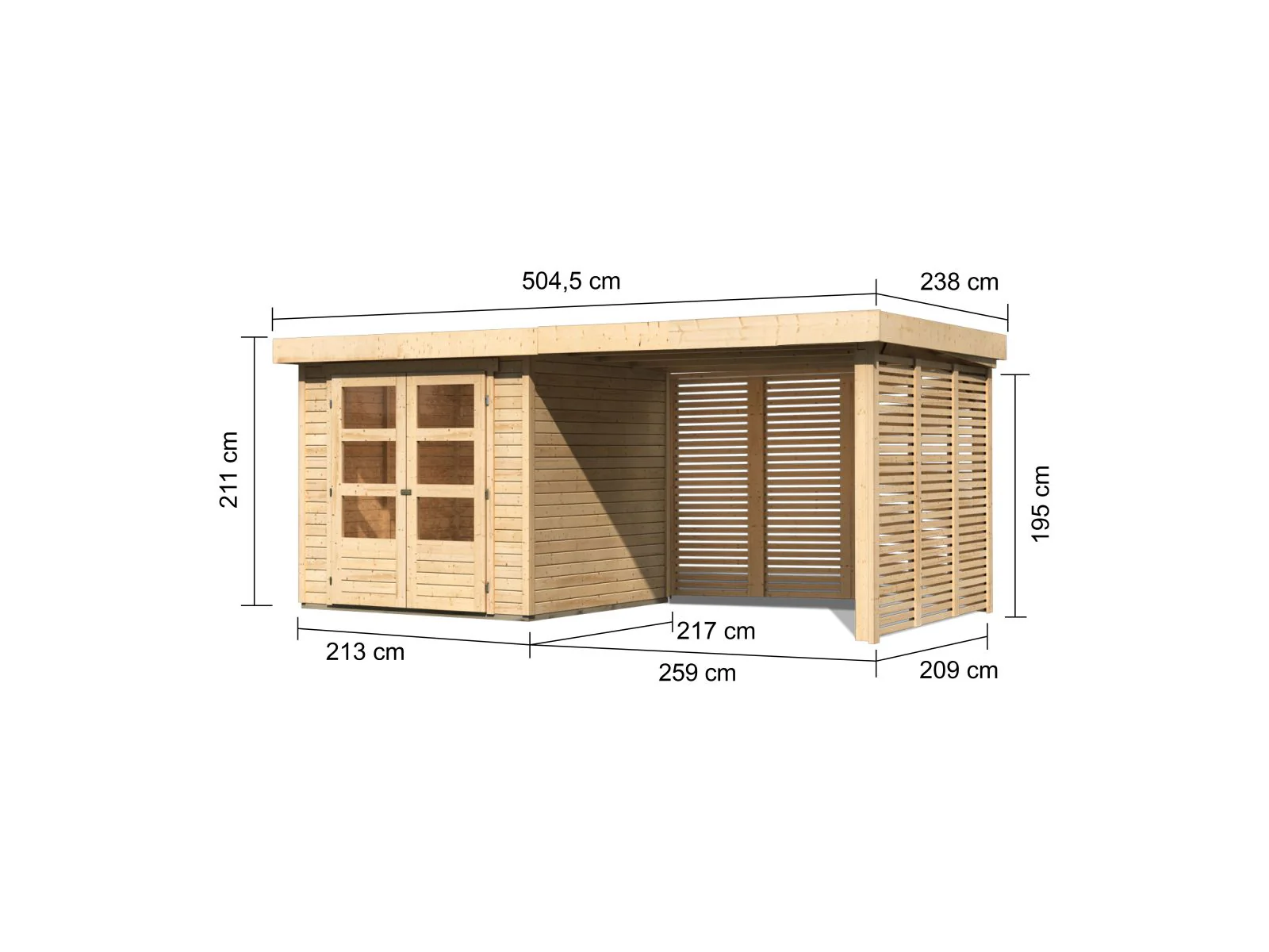 Karibu Gartenhaus Askola 2 mit Anbaudach 2,8 m und Seiten- und Rückwand in Lamellenoptik - Image 3