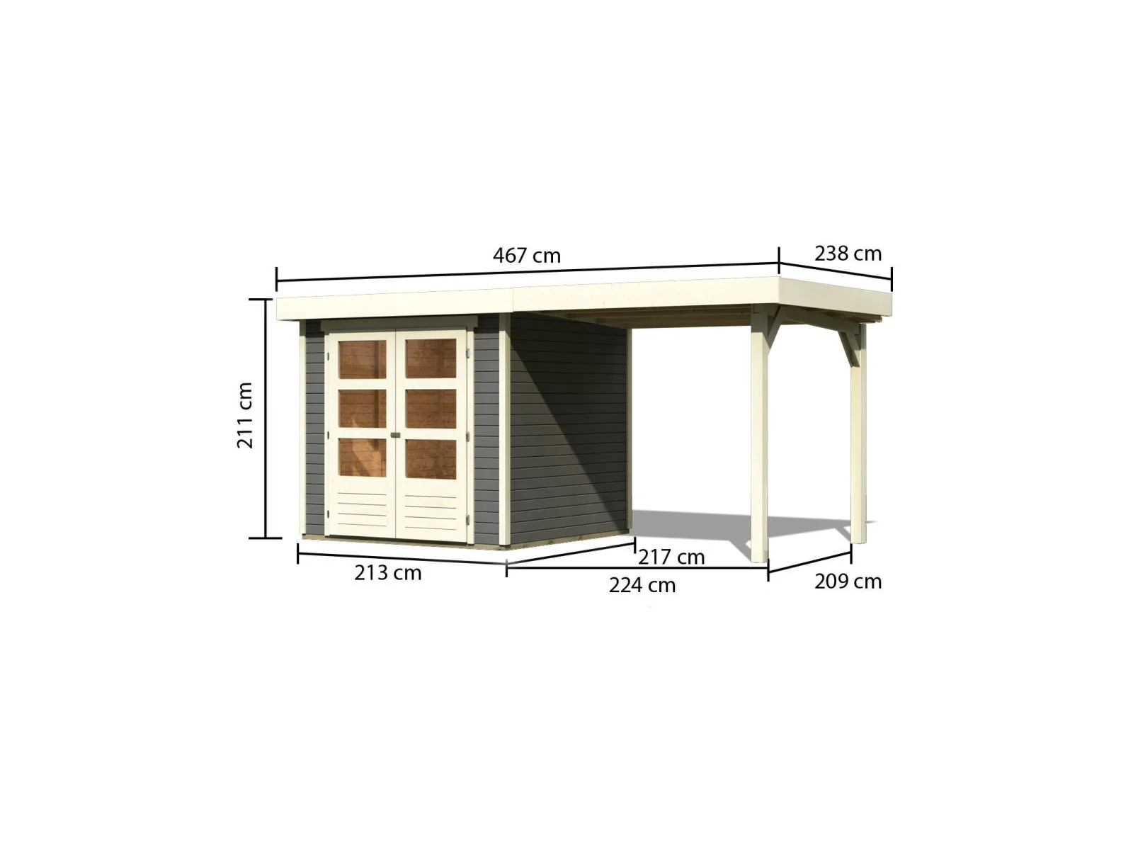 Karibu Gartenhaus Askola 2 terragrau mit Anbaudach 2,40 Meter - Image 3