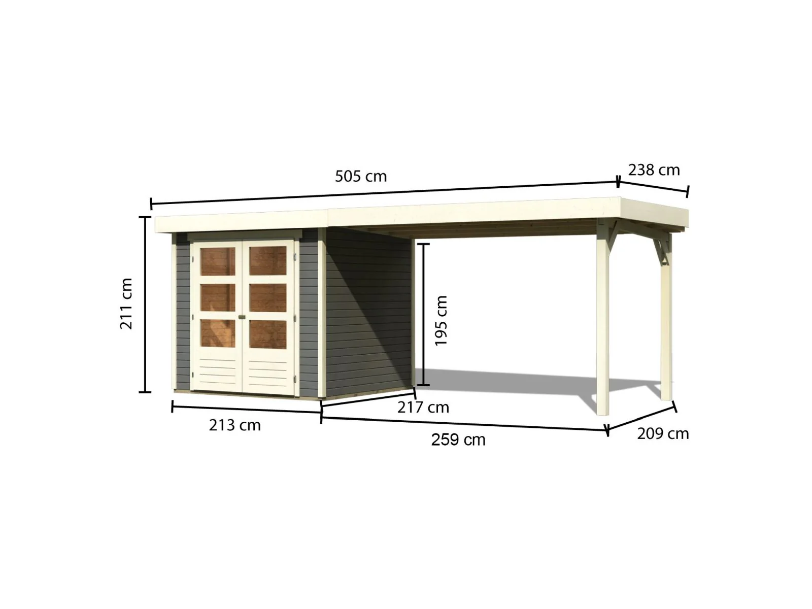 Karibu Gartenhaus Askola 2 terragrau mit Anbaudach 2,80 Meter - Image 3