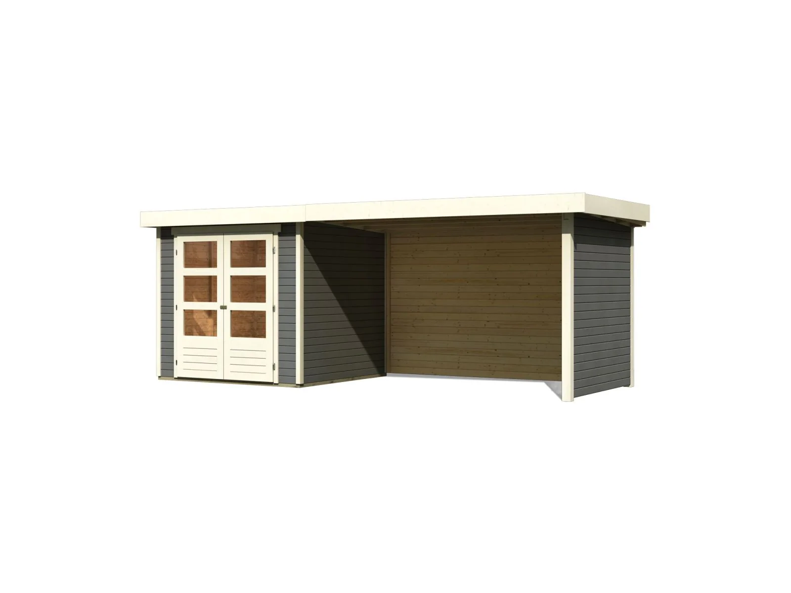 Karibu Gartenhaus Askola 2 terragrau mit Anbaudach 2,80 Meter, Seiten- und Rückwand - Image 2