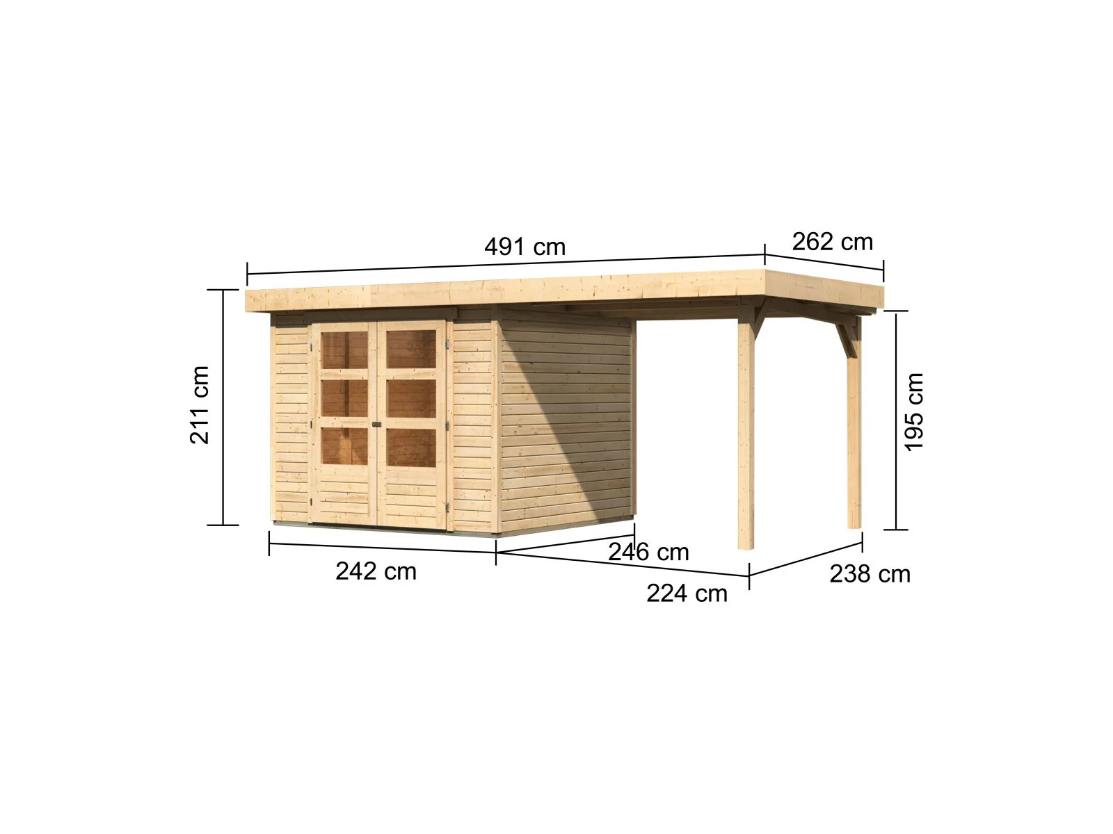 Karibu Gartenhaus Askola 3,5 mit Anbaudach 2,25 Meter - Image 2