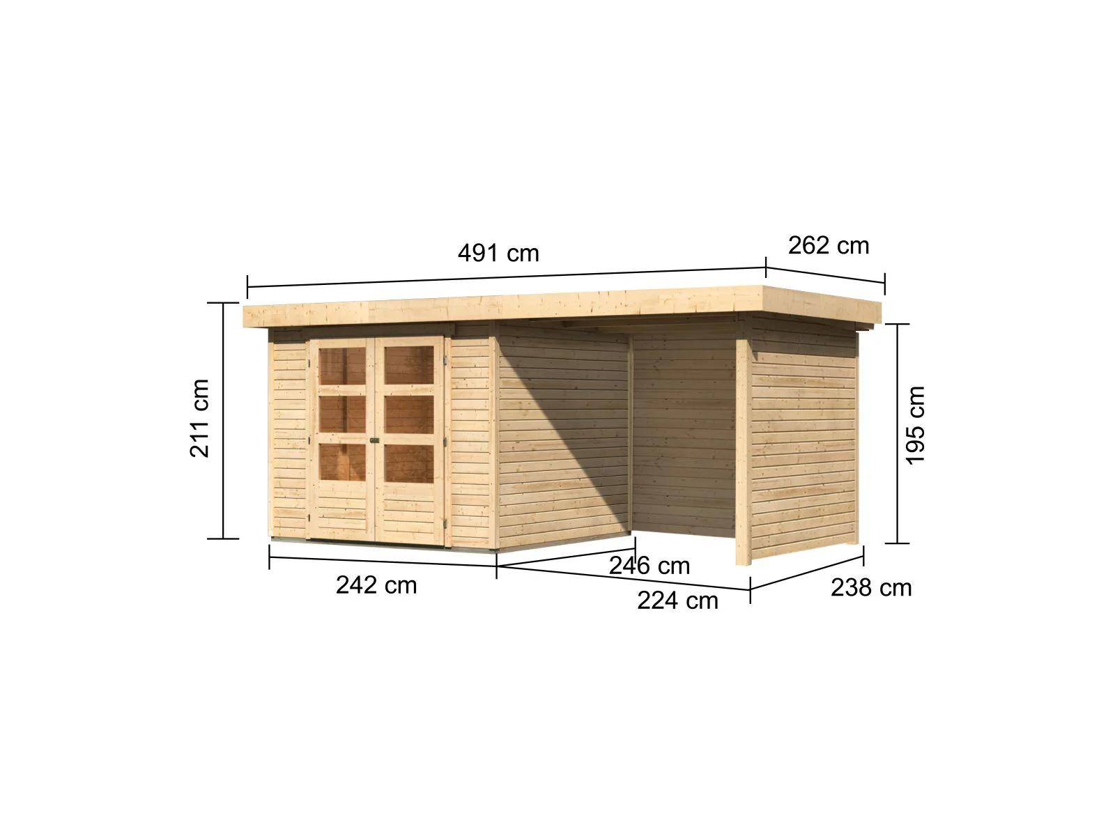 Karibu Gartenhaus Askola 3,5 mit Anbaudach 2,25 Meter, Seiten- und Rückwand - Image 2