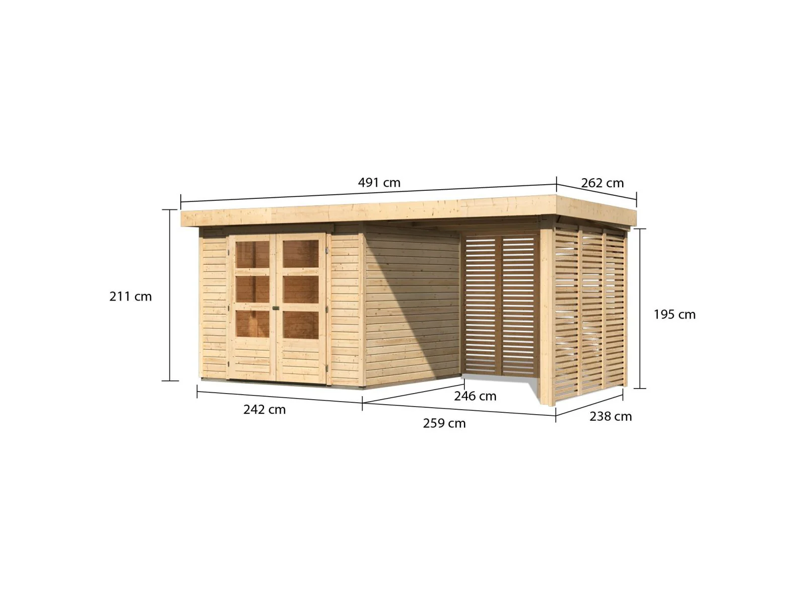Karibu Gartenhaus Askola 3,5 mit Anbaudach 2,4 m mit Lamellenwänden - Image 2