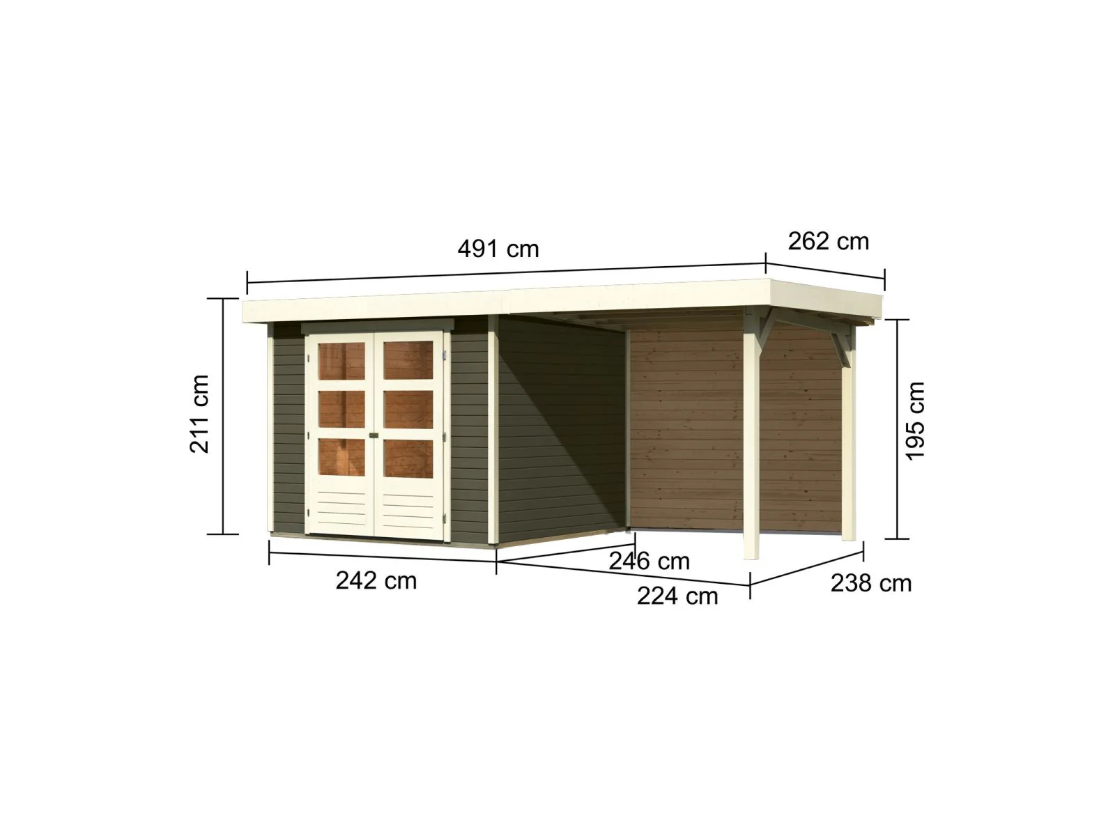 Karibu Gartenhaus Askola 3,5 mit Anbaudach 2,4 m, Rückwand, terragrau - Image 2