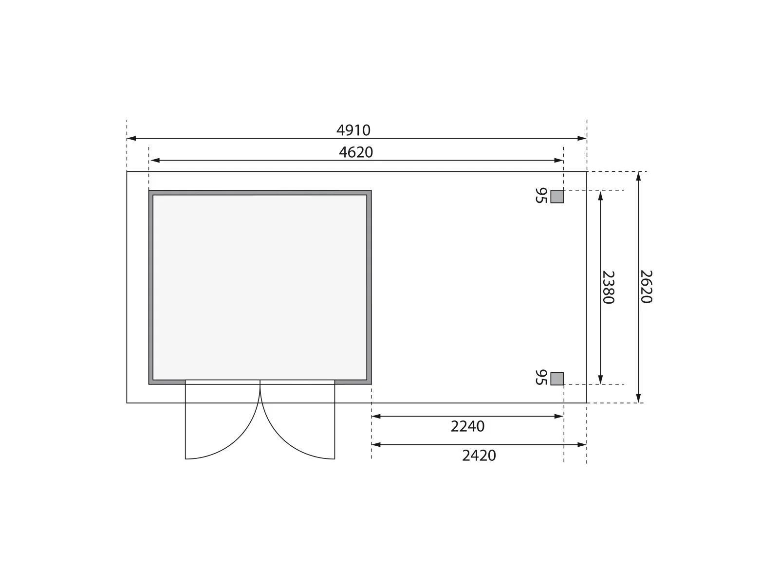 Karibu Gartenhaus Askola 3,5 mit Anbaudach 2,4 m, Rückwand, terragrau - Image 3