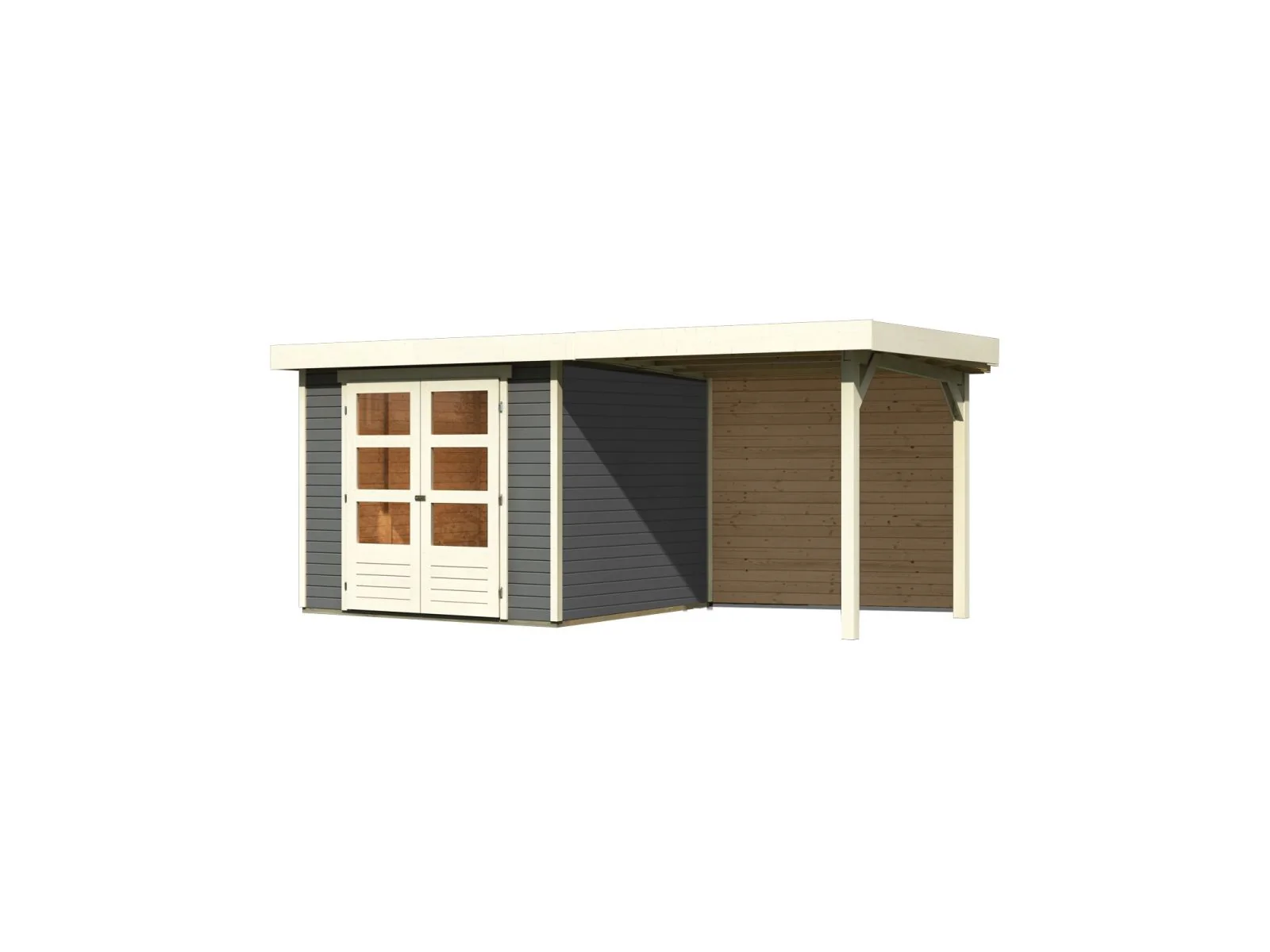 Karibu Gartenhaus Askola 3,5 mit Anbaudach 2,4 m, Rückwand, terragrau - Image 4