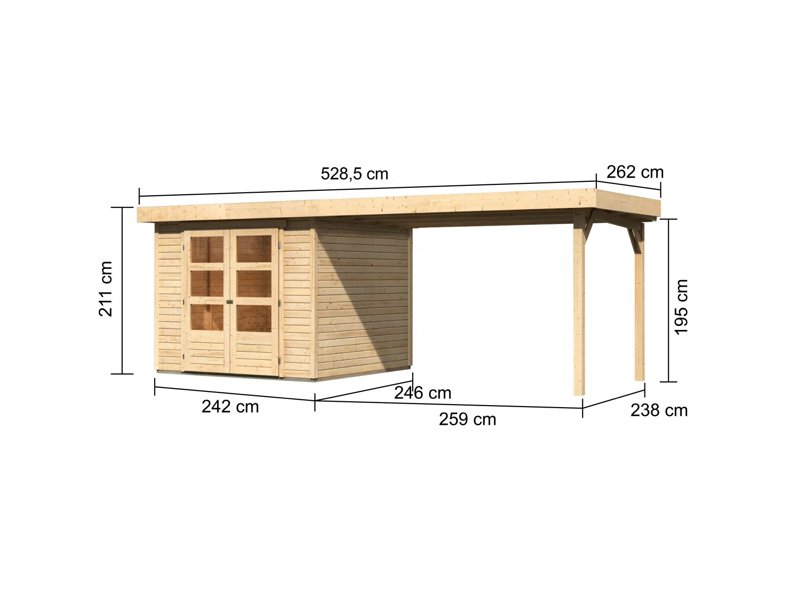 Karibu Gartenhaus Askola 3,5 mit Anbaudach 2,75 Meter - Image 2
