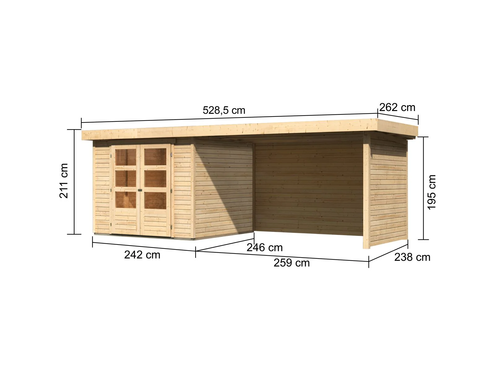 Karibu Gartenhaus Askola 3,5 mit Anbaudach 2,75 Meter, Seiten- und Rückwand - Image 3