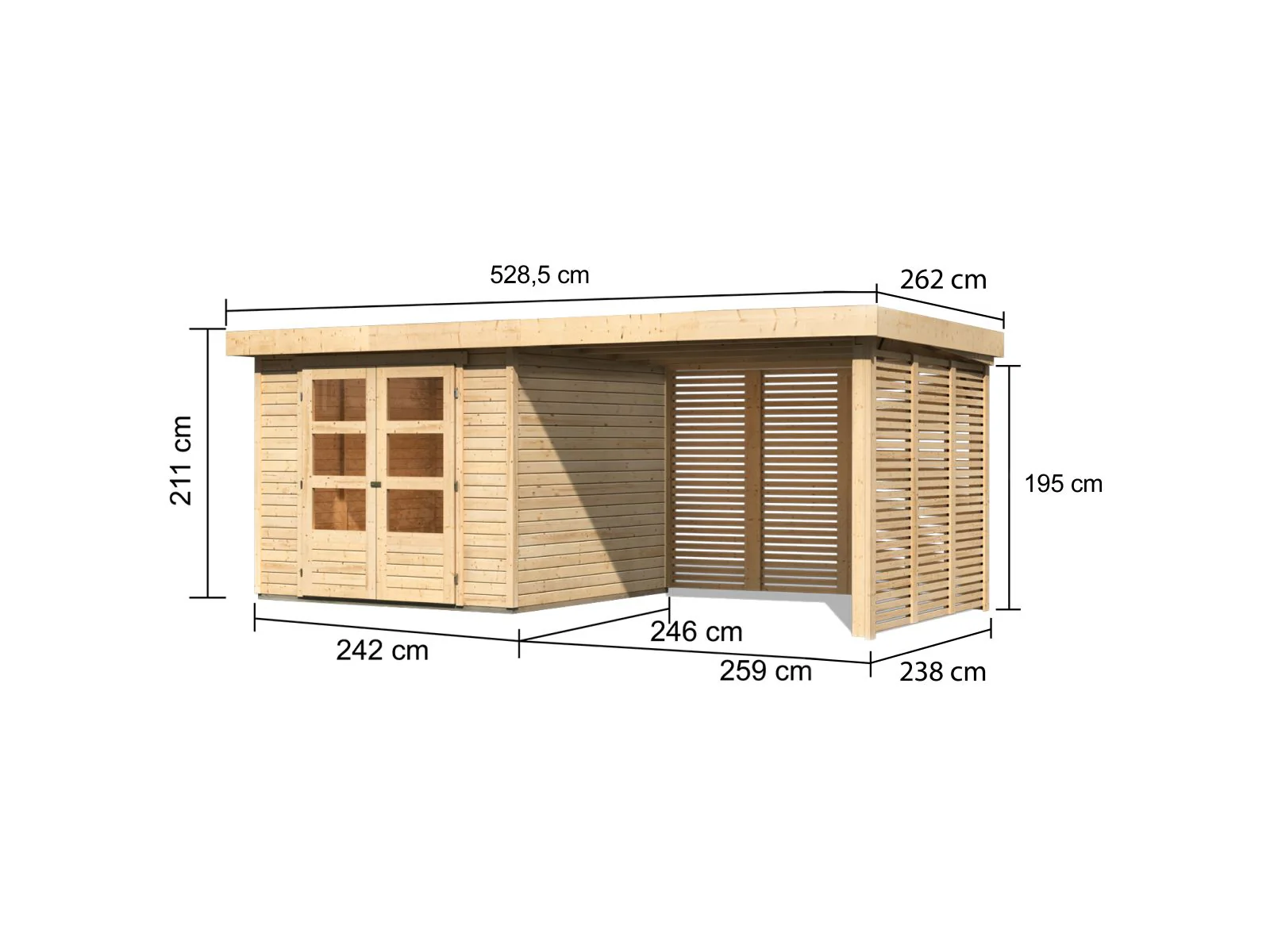 Karibu Gartenhaus Askola 3,5 mit Anbaudach 2,8 m mit Lamellenwänden - Image 3