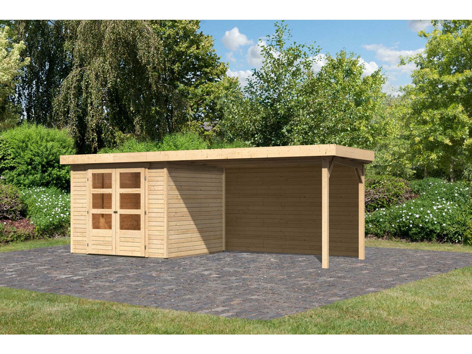 Karibu Gartenhaus Askola 3,5 mit Anbaudach 2,8 m, Rückwand - Image 2