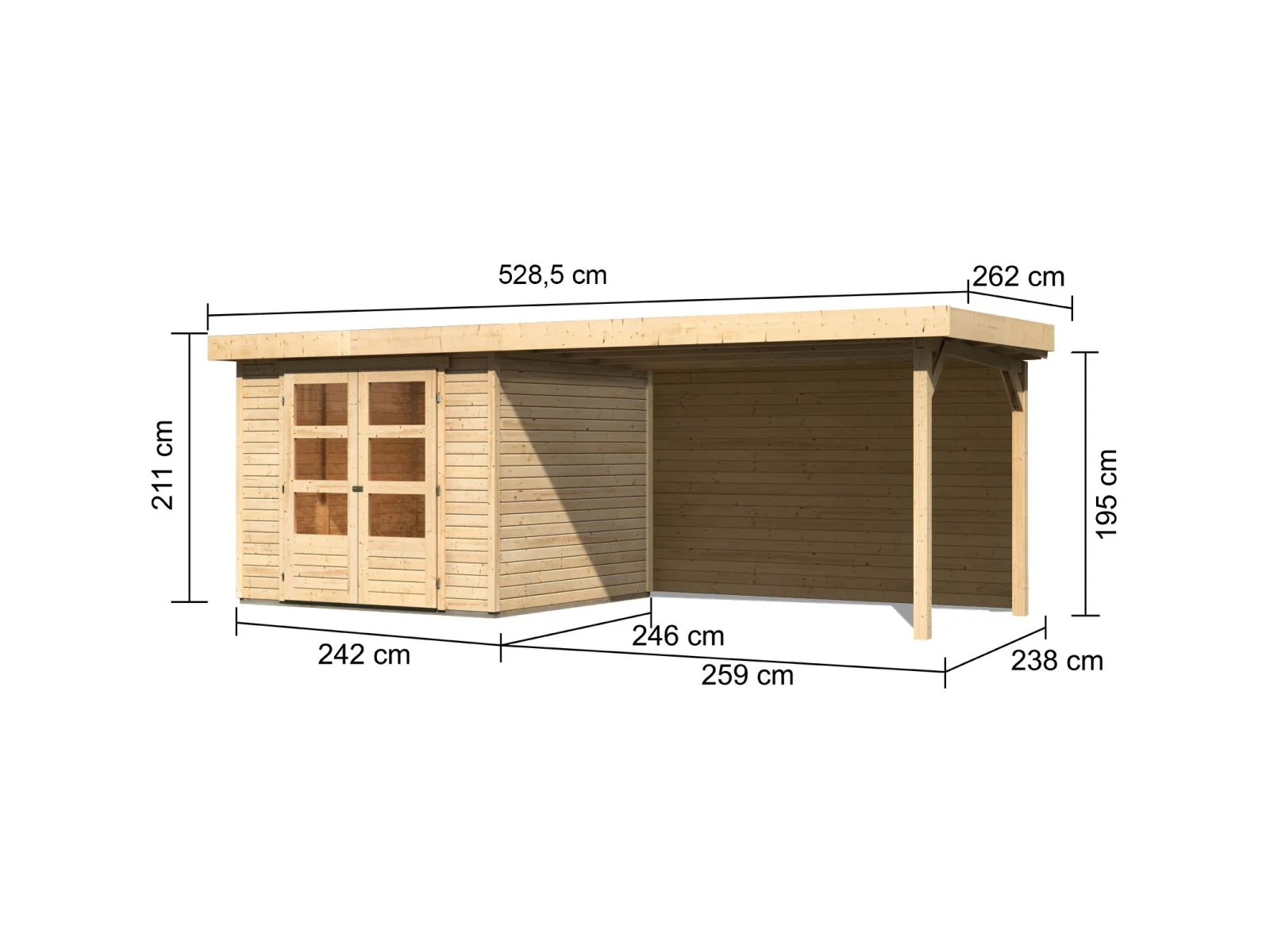 Karibu Gartenhaus Askola 3,5 mit Anbaudach 2,8 m, Rückwand - Image 4