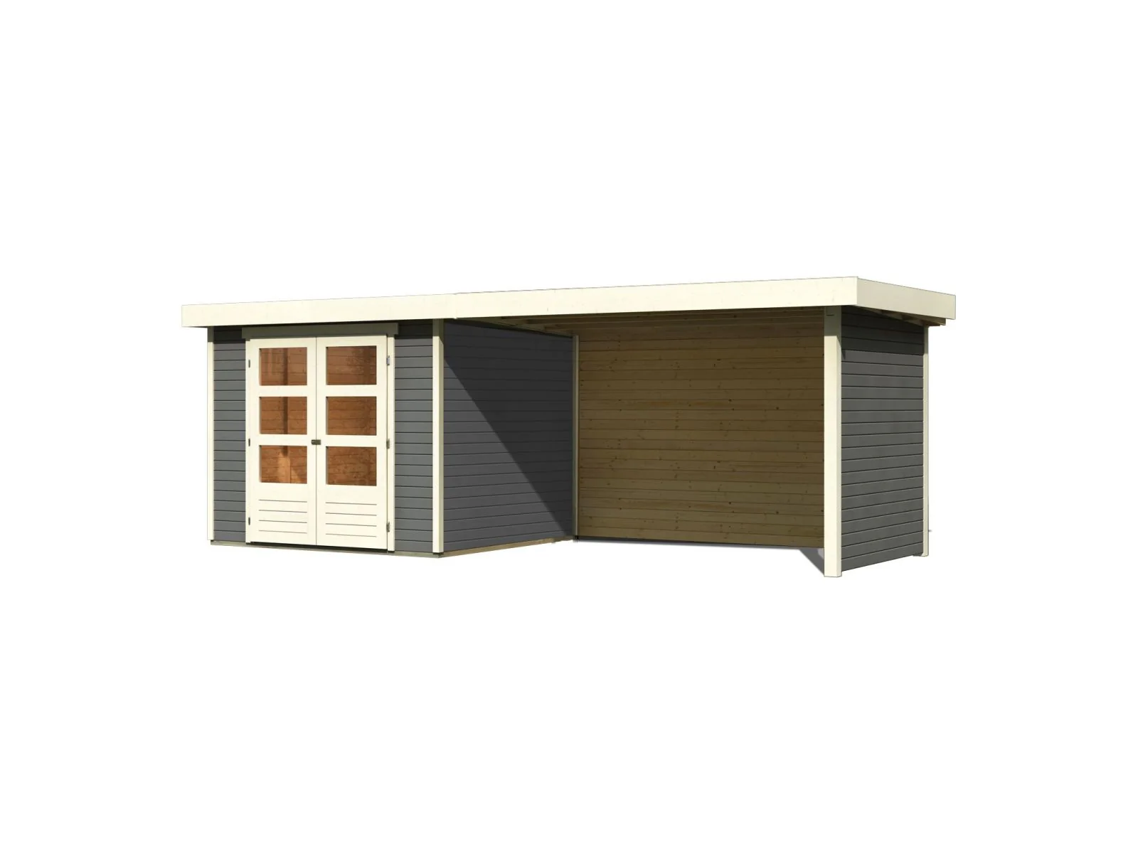 Karibu Gartenhaus Askola 3,5 mit Anbaudach 2,8 Meter, Seiten- und Rückwand in terragrau - Image 2