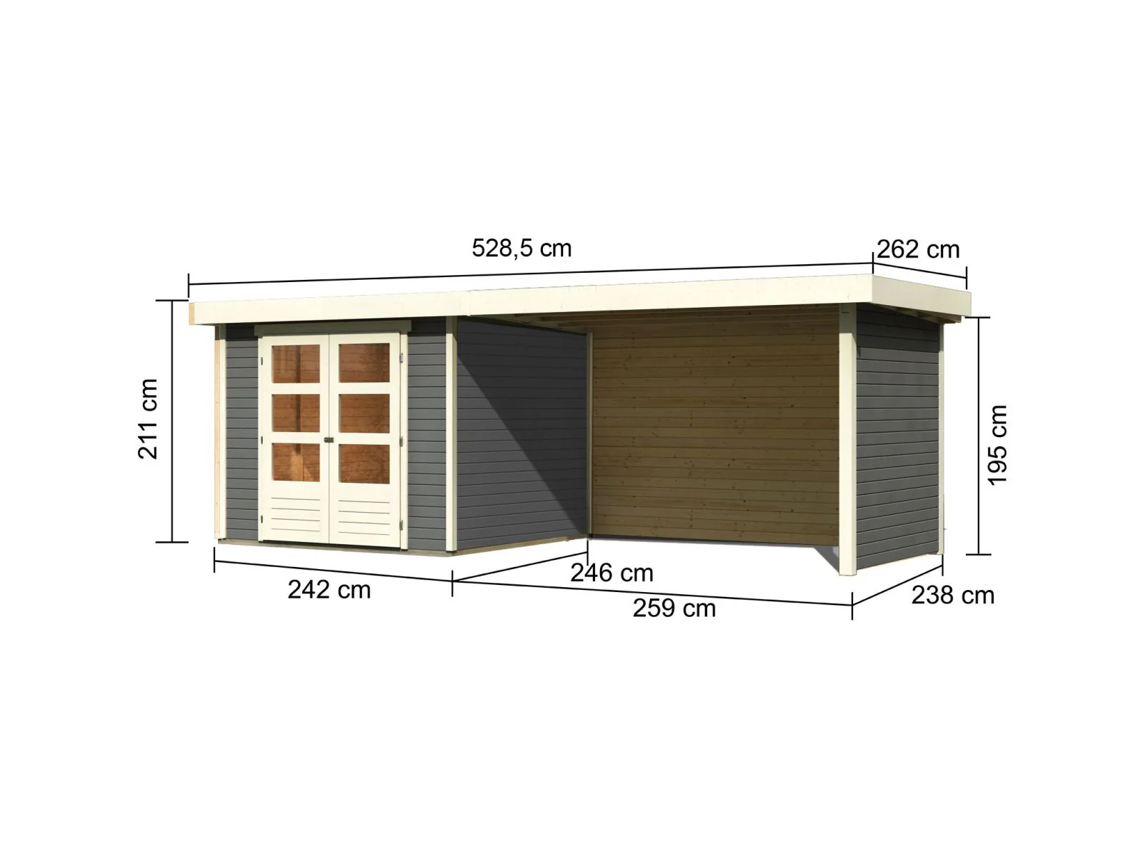 Karibu Gartenhaus Askola 3,5 mit Anbaudach 2,8 Meter, Seiten- und Rückwand in terragrau - Image 3