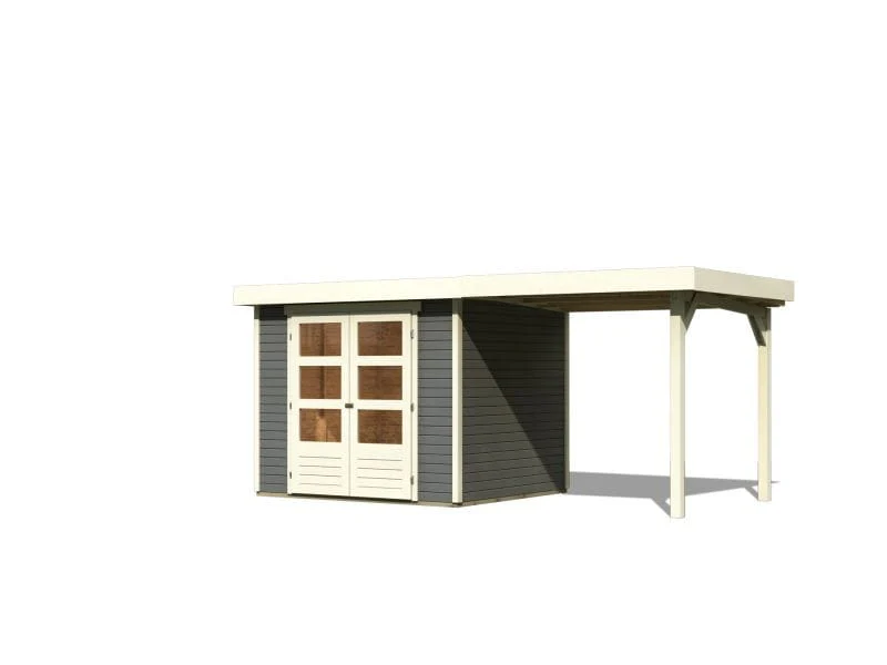 Karibu Gartenhaus Askola 3 in terragrau mit Anbaudach 2,40 Meter - Image 2