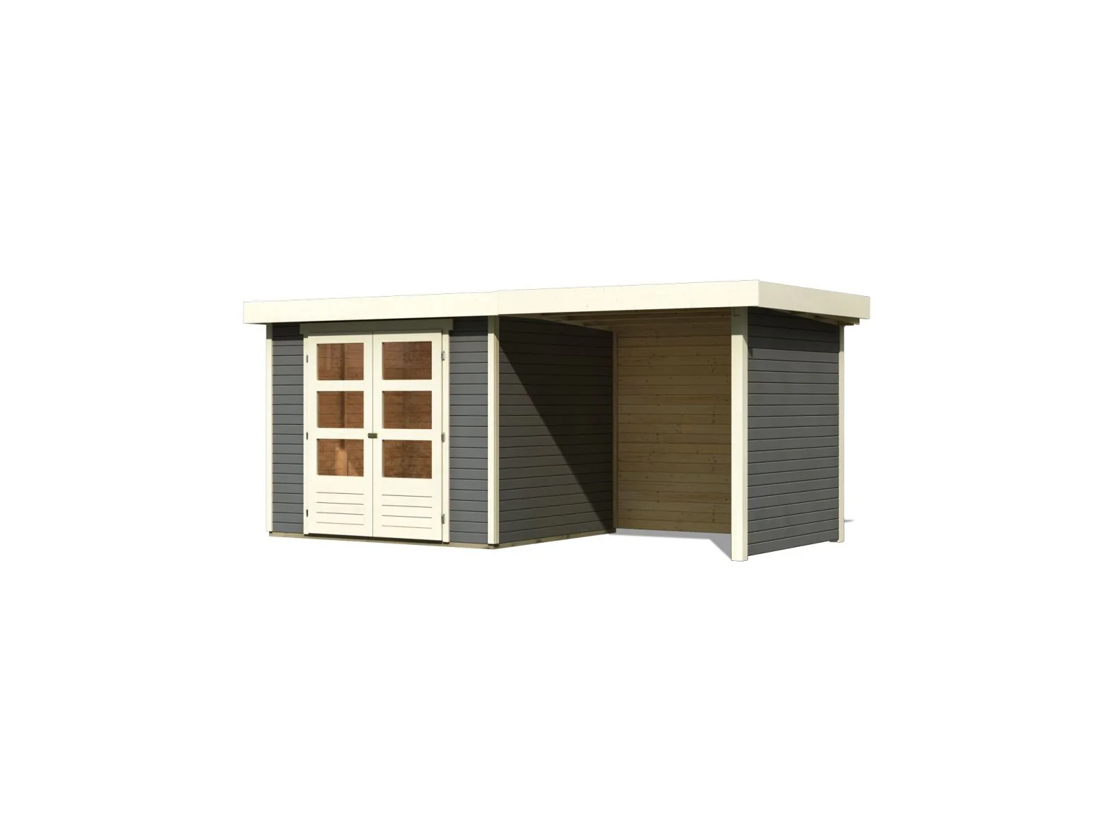 Karibu Gartenhaus Askola 3 in terragrau mit Anbaudach 2,40 Meter, Seiten- und Rückwand - Image 4