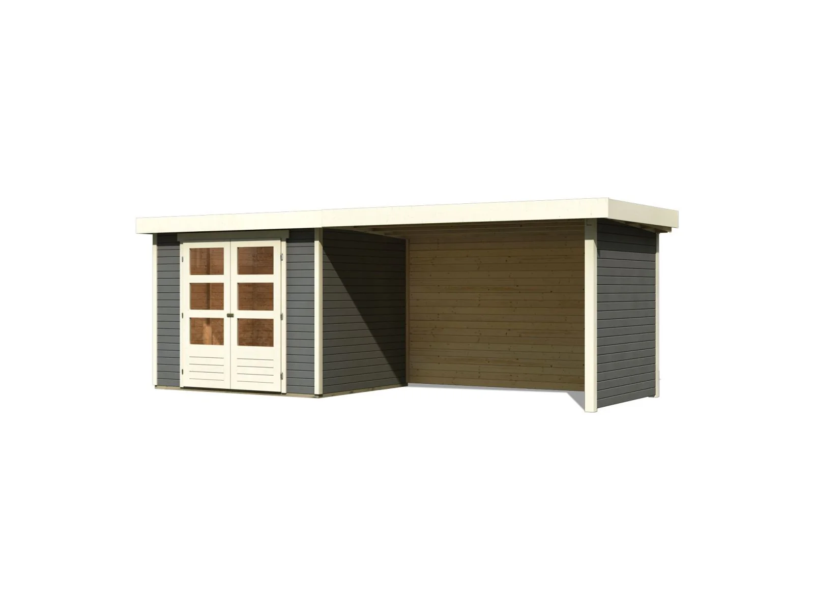 Karibu Gartenhaus Askola 3 in terragrau mit Anbaudach 2,80 Meter, Seiten- und Rückwand - Image 2