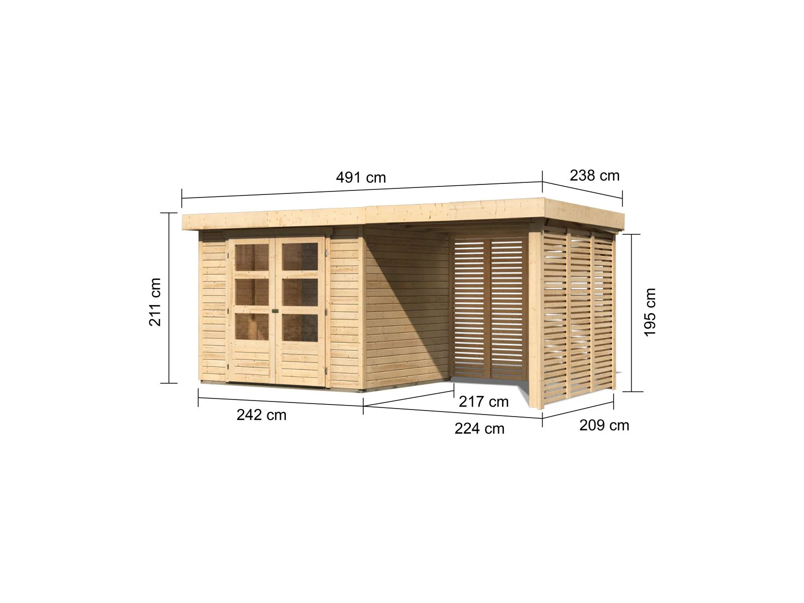 Karibu Gartenhaus Askola 3 mit Anbaudach 2,4 m mit Lamellenwänden - Image 3