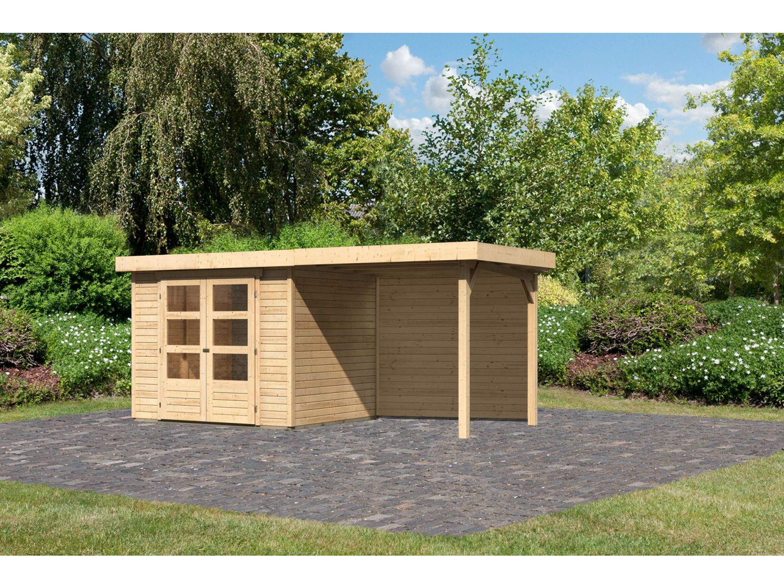 Karibu Gartenhaus Askola 3 mit Anbaudach 2,4 m, Rückwand - Image 2