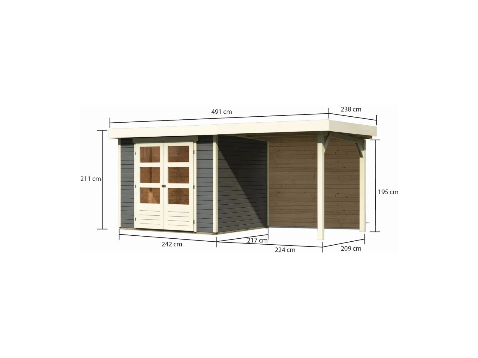 Karibu Gartenhaus Askola 3 mit Anbaudach 2,4 m, Rückwand, terragrau - Image 3