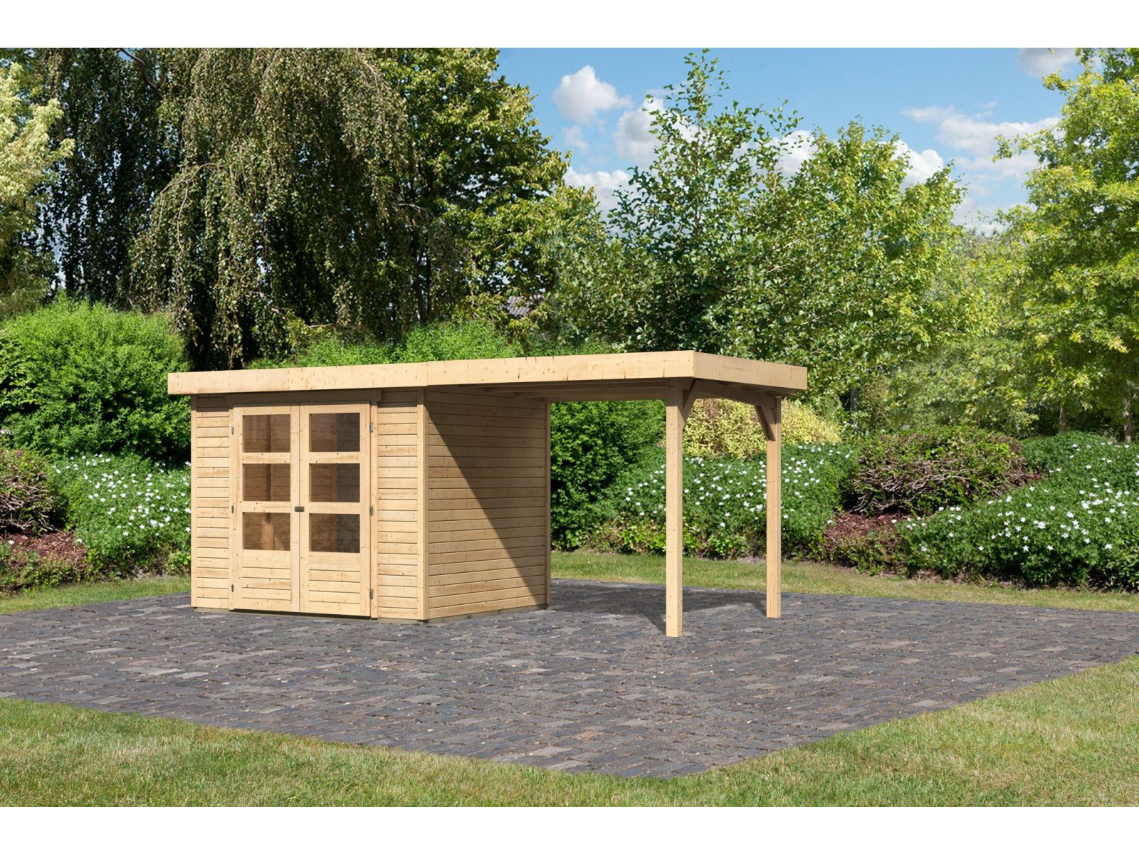 Karibu Gartenhaus Askola 3 mit Anbaudach 2,40 Meter