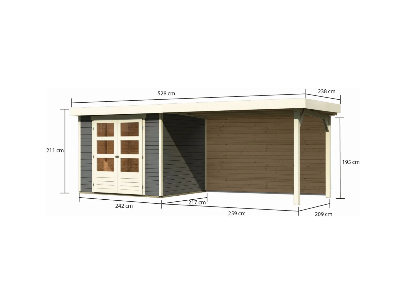 Karibu Gartenhaus Askola 3 mit Anbaudach 2,80 m, Rückwand in terragrau - Image 3