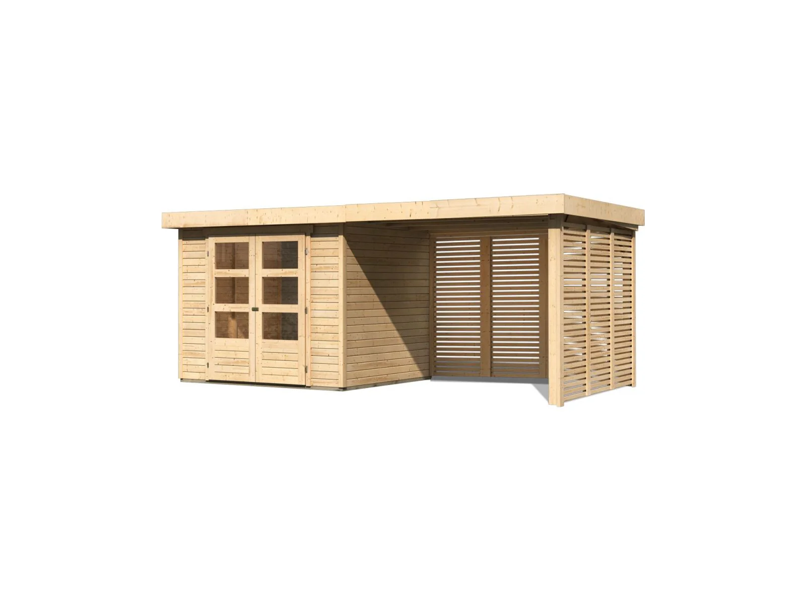 Karibu Gartenhaus Askola 3 mit Anbaudach 2,80 m, Seiten- und Rückwand in Lamellenoptik - Image 2