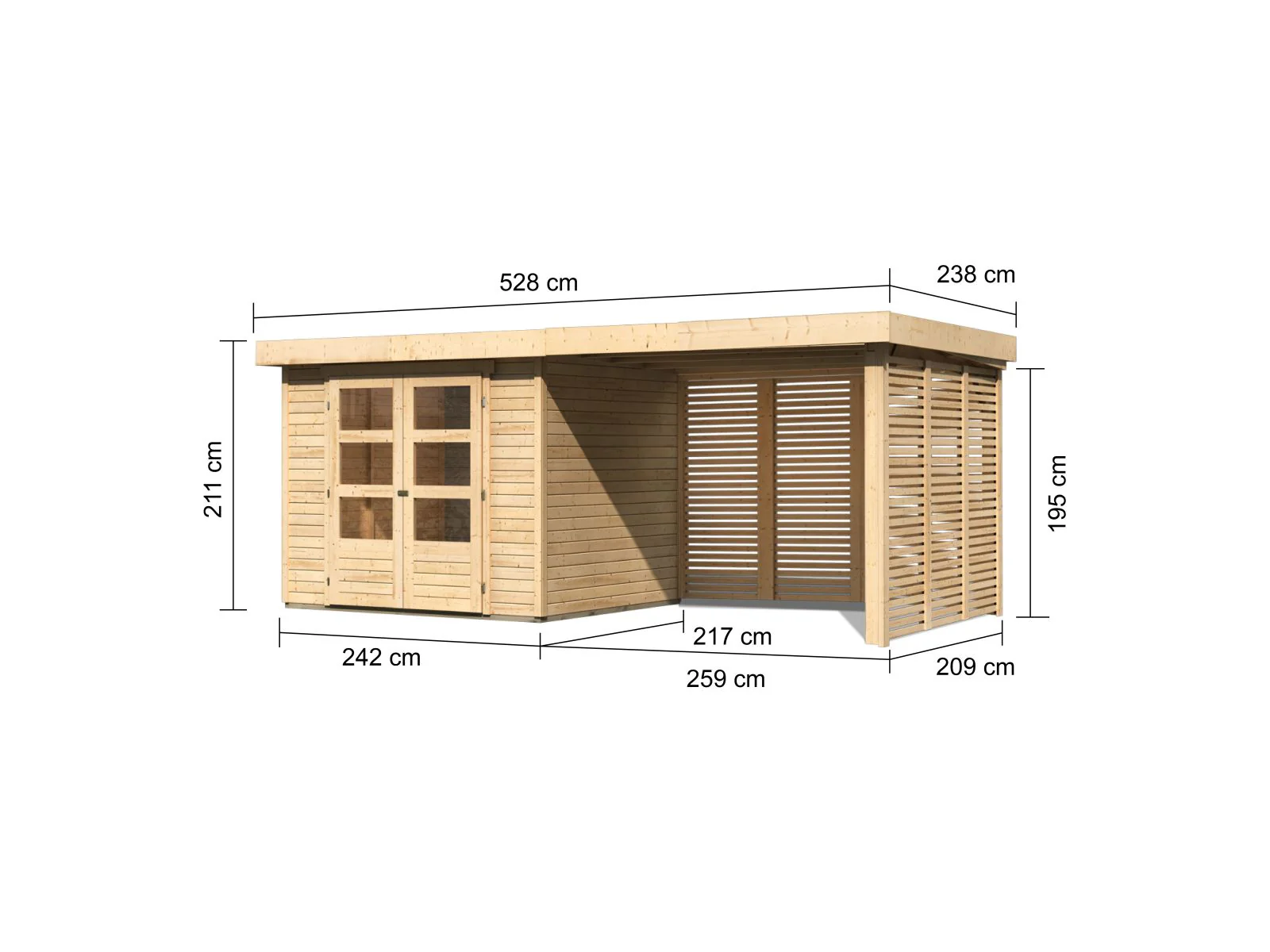 Karibu Gartenhaus Askola 3 mit Anbaudach 2,80 m, Seiten- und Rückwand in Lamellenoptik - Image 3