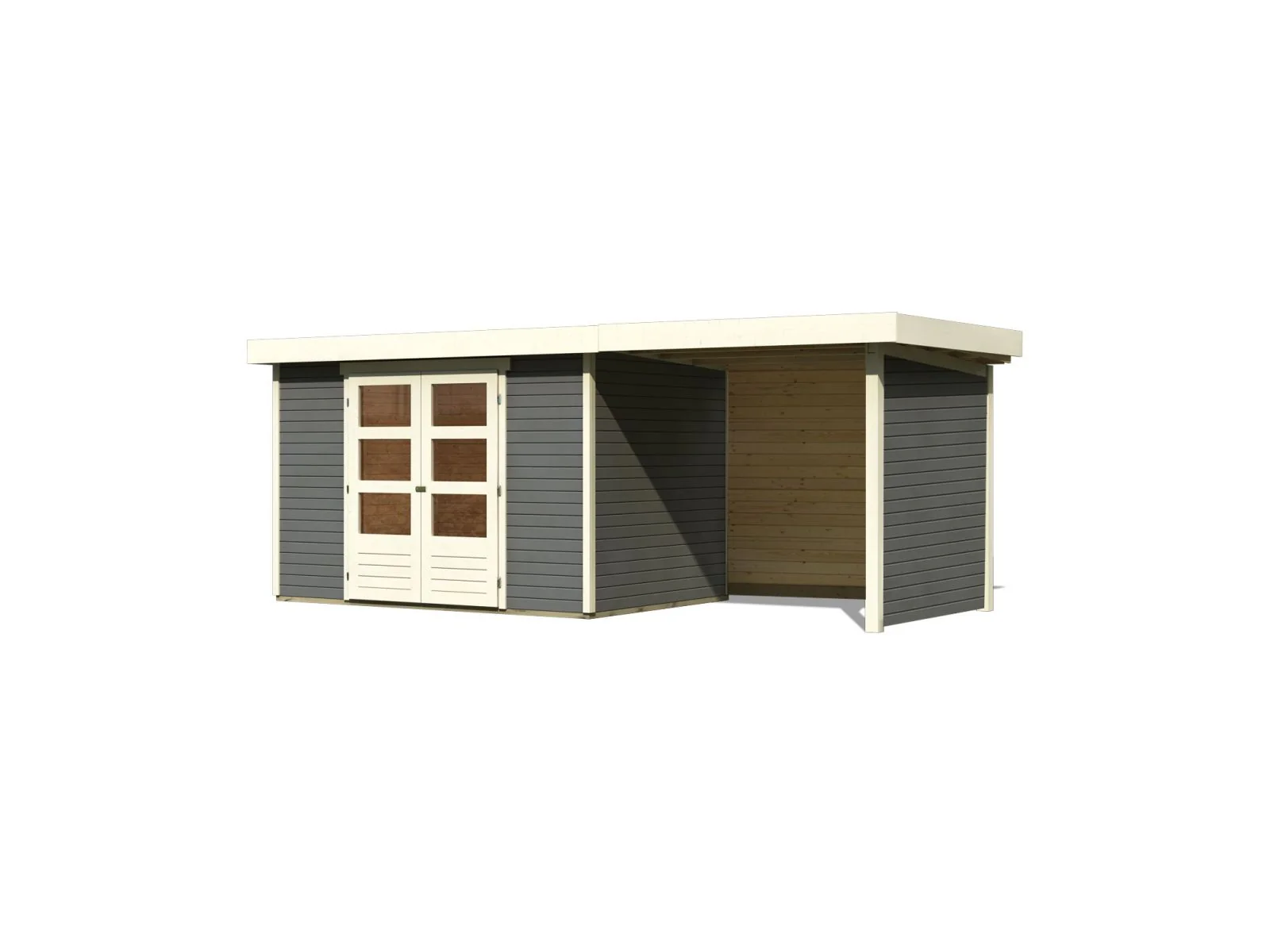 Karibu Gartenhaus Askola 4 in terragrau mit Anbaudach 2,40 Meter inkl. Rück-und Seitenwand - Image 4