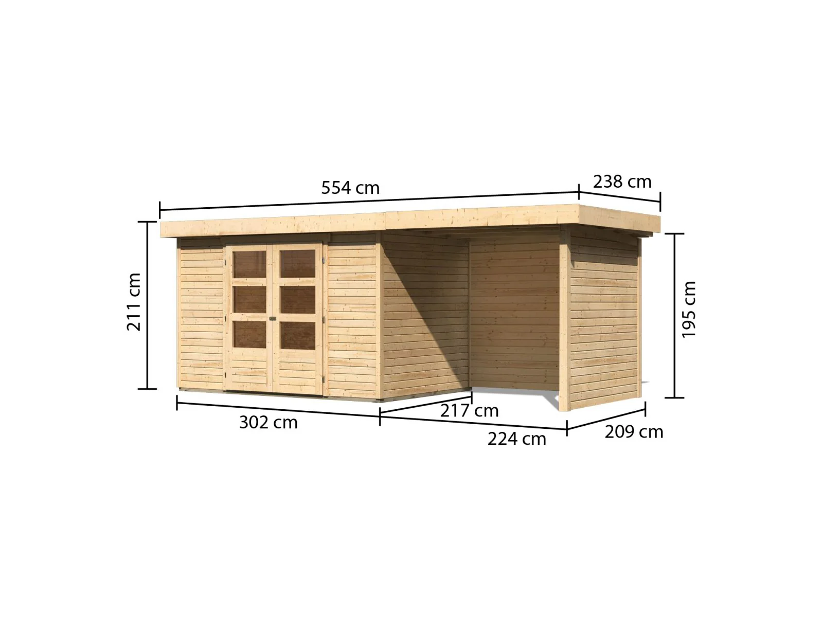 Karibu Gartenhaus Askola 4 mit Anbaudach 2,25 Meter, Seiten- und Rückwand - Image 2