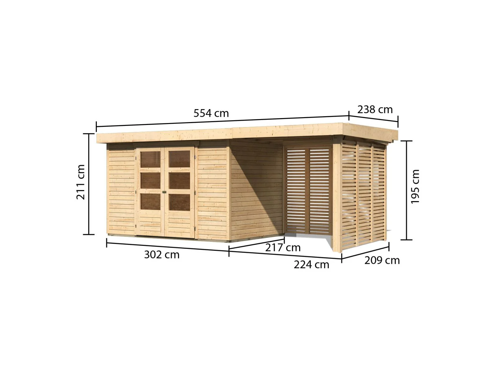 Karibu Gartenhaus Askola 4 mit Anbaudach 2,4 m, Lamellenwände - Image 2