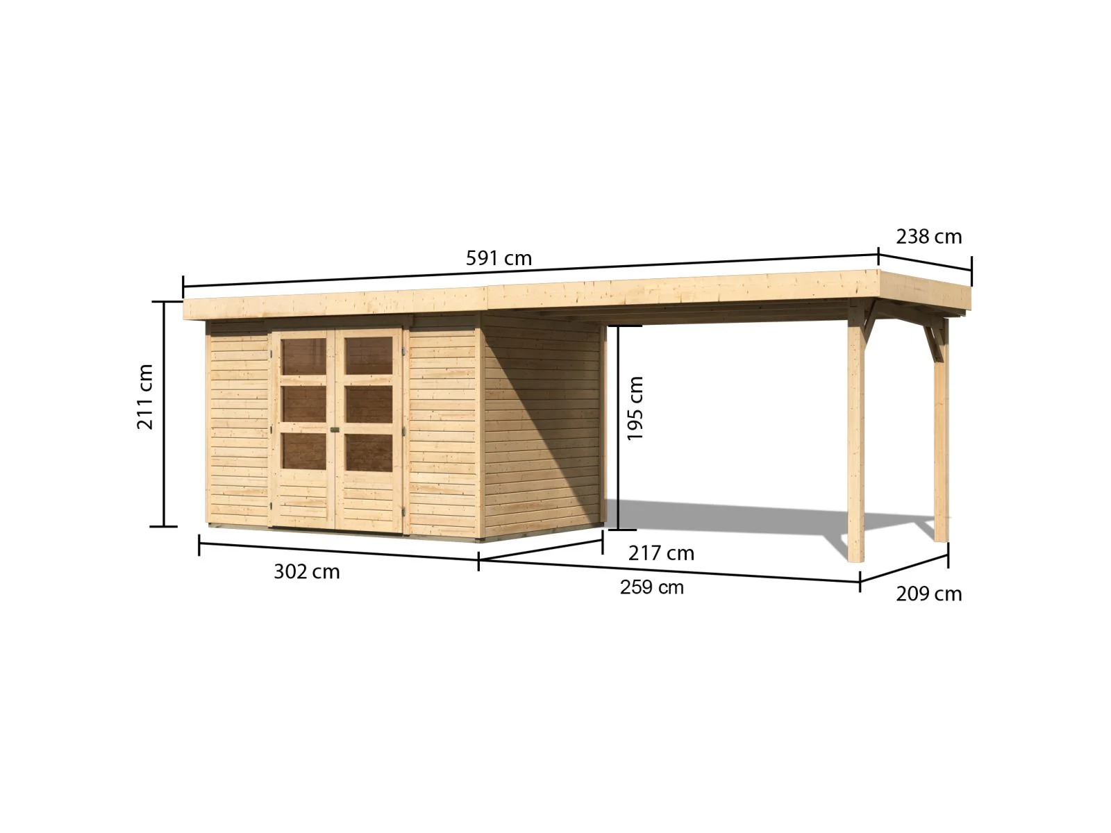 Karibu Gartenhaus Askola 4 mit Anbaudach 2,75 Meter - Image 3
