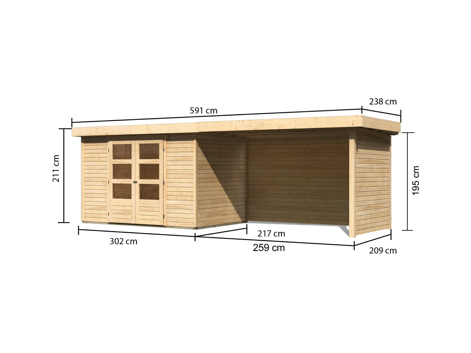 Karibu Gartenhaus Askola 4 mit Anbaudach 2,75 Meter, Seiten- und Rückwand - Image 3