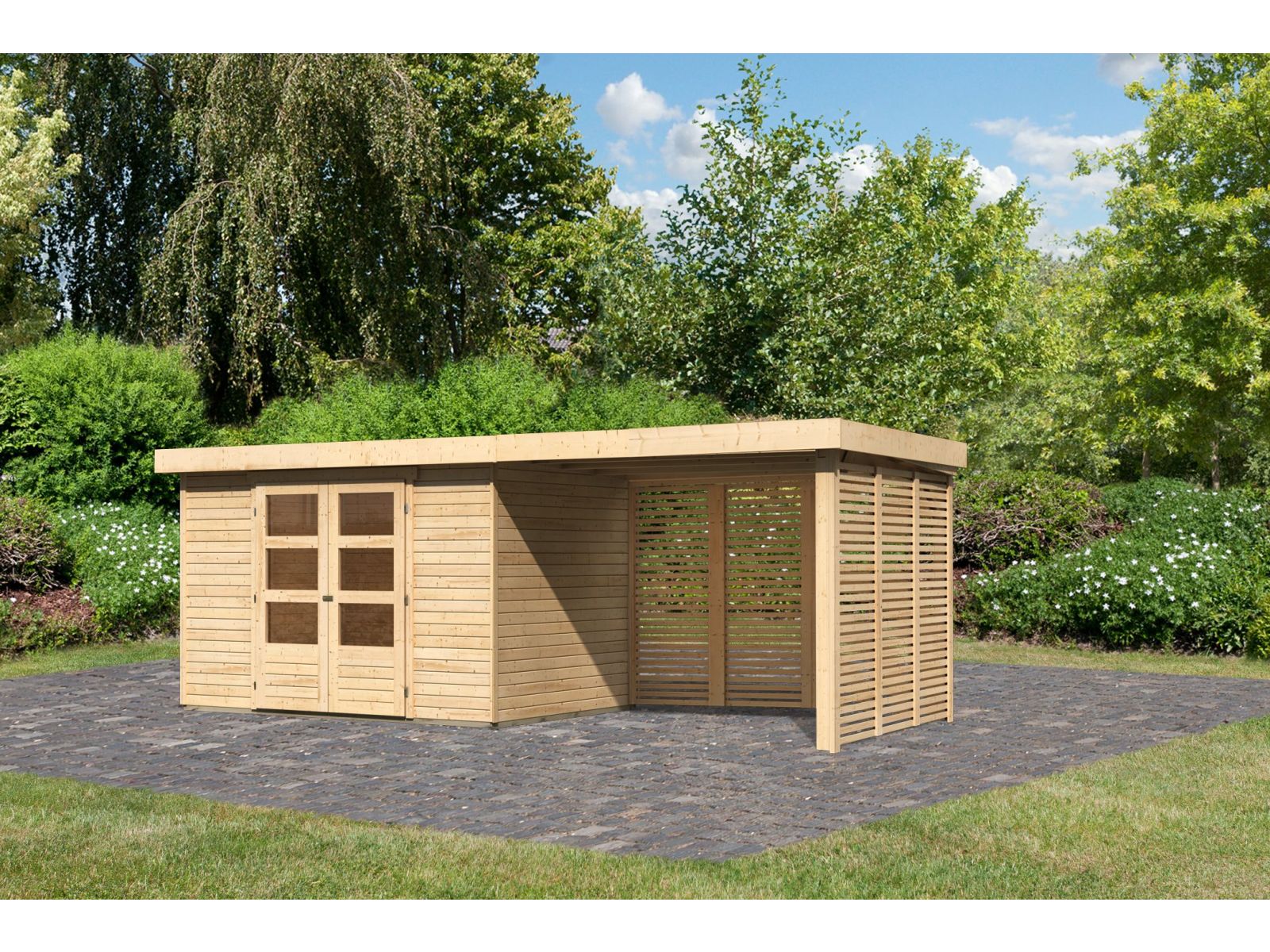 Karibu Gartenhaus Askola 4 mit Anbaudach 2,8 m, Lamellenwände - Image 2