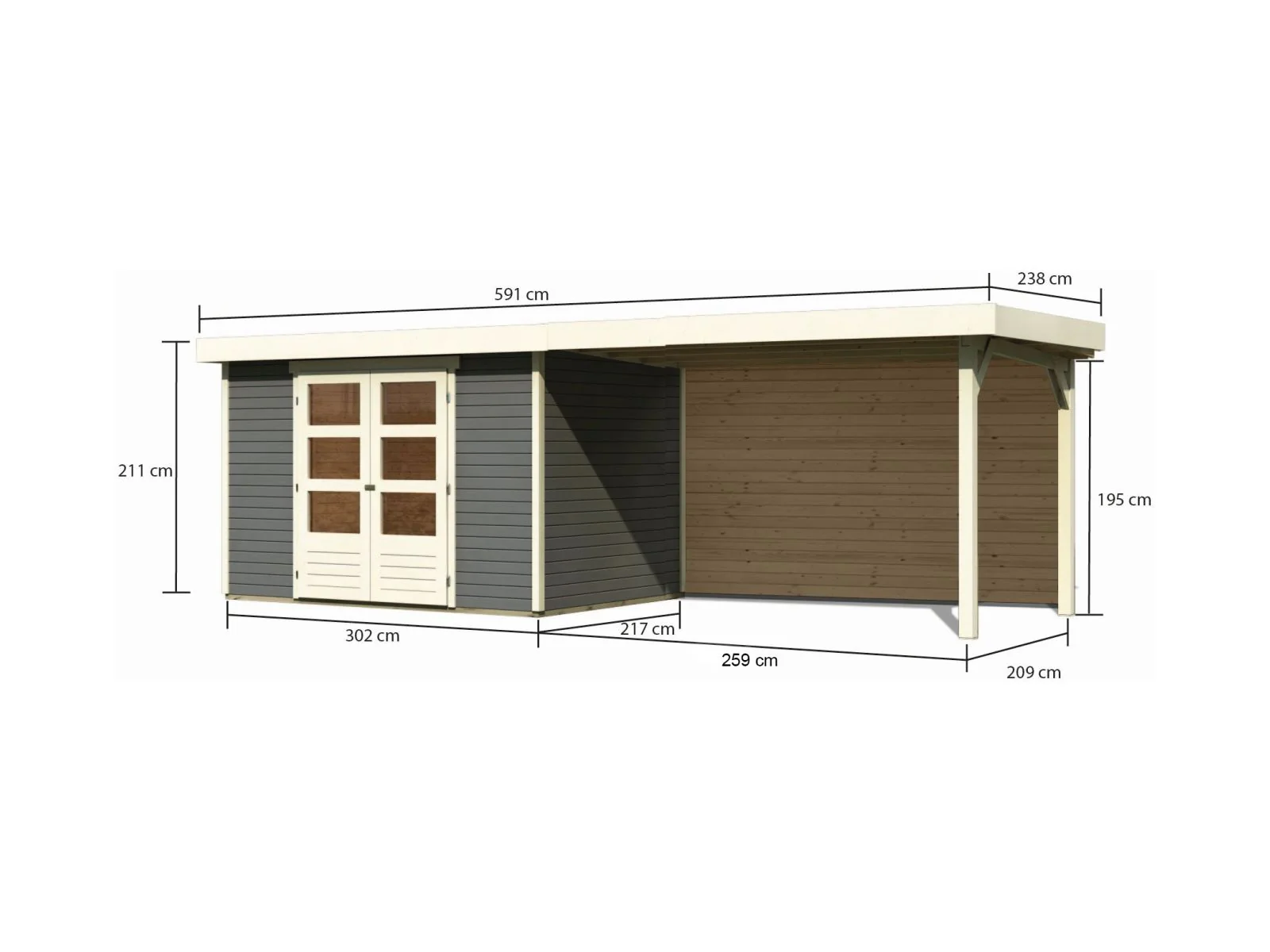 Karibu Gartenhaus Askola 4 mit Anbaudach 2,8 m mit Rückwand, terragrau - Image 3