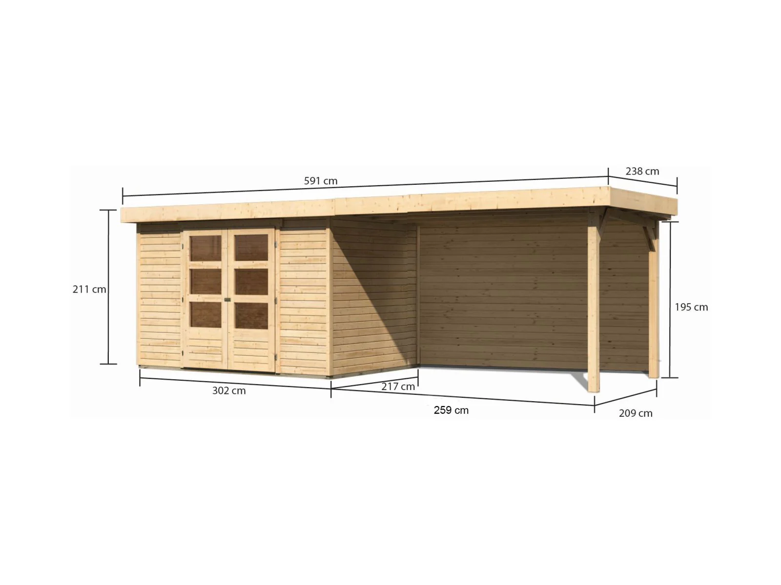 Karibu Gartenhaus Askola 4 mit Anbaudach 2,8 m, Rückwand - Image 3