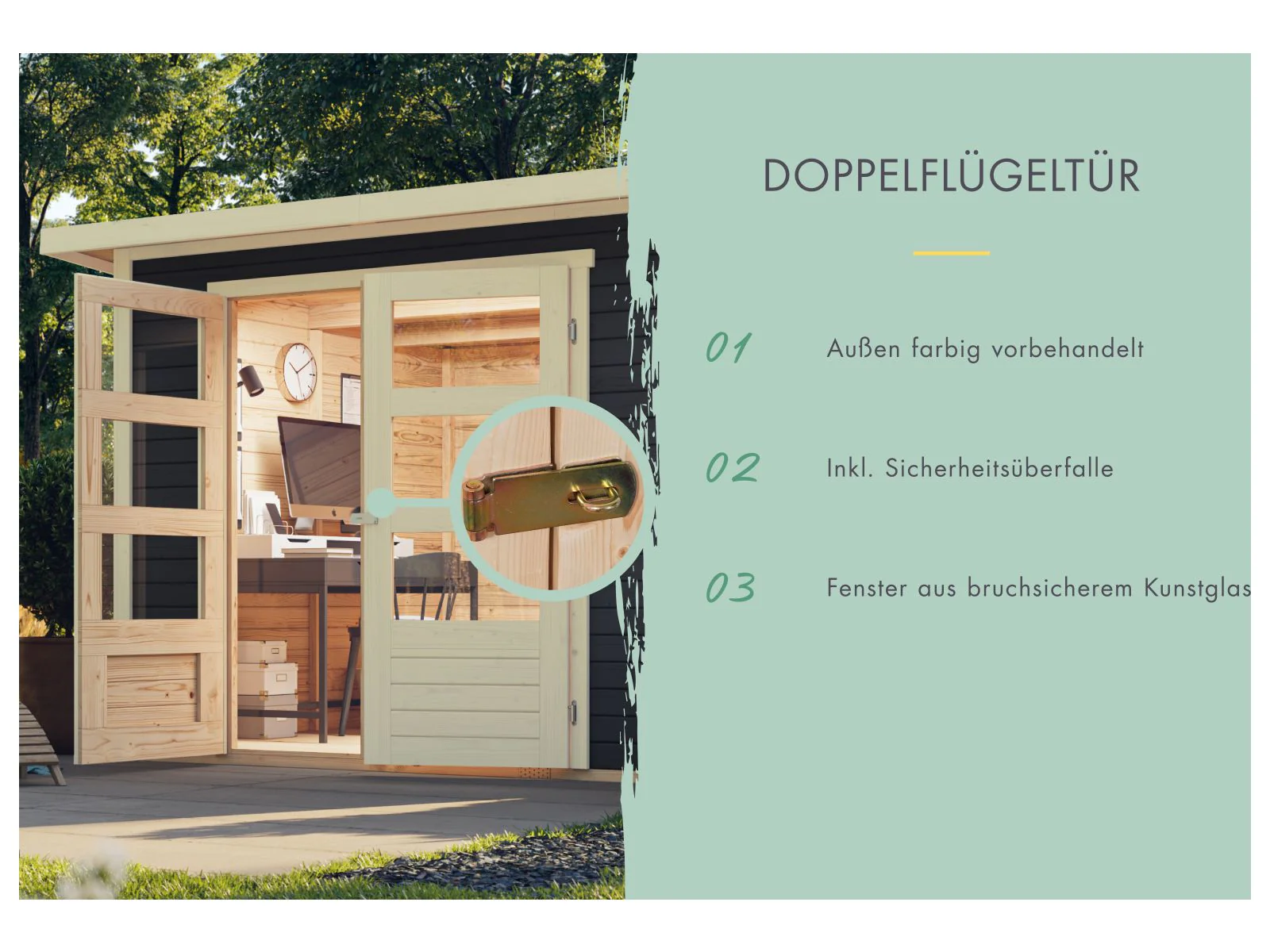 Karibu Gartenhaus Askola 4 terragrau mit Anbaudach 2,80 Meter - Image 6