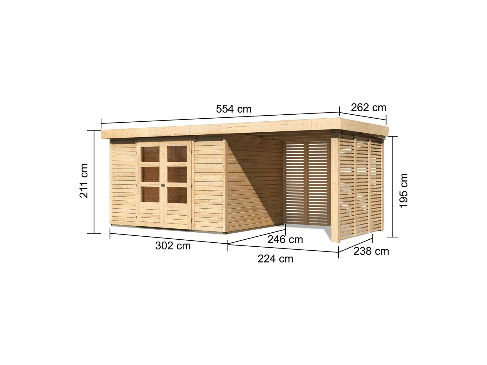 Karibu Gartenhaus Askola 5 mit Anbaudach 2,4 m, Lamellenwänden - Image 2