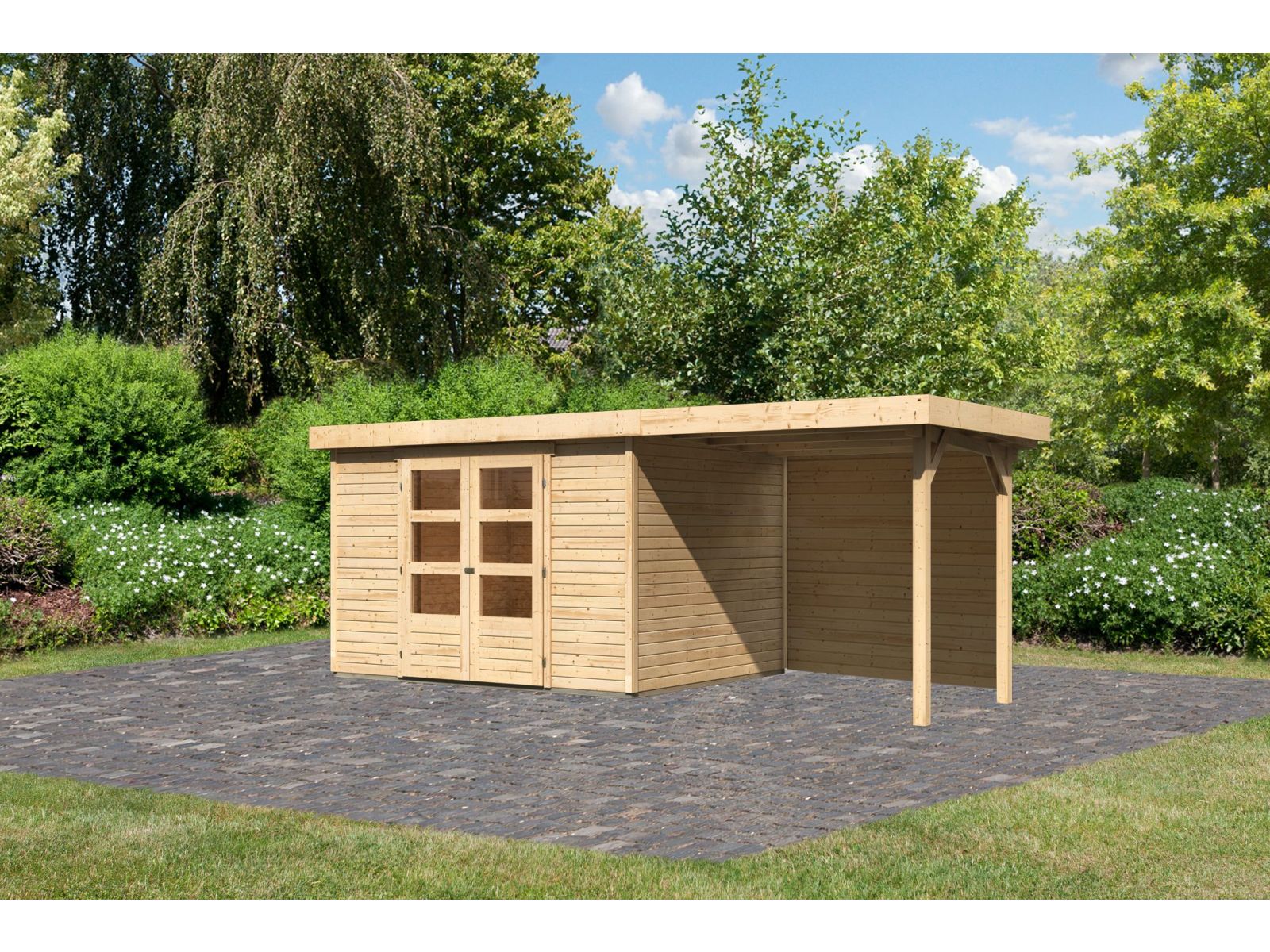Karibu Gartenhaus Askola 5 mit Anbaudach 2,4 m, Rückwand - Image 2