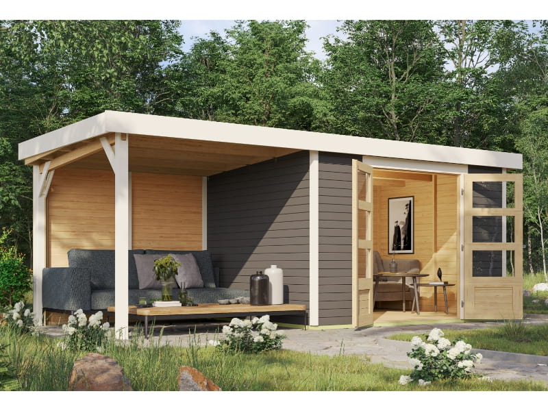 Karibu Gartenhaus Askola 5 mit Anbaudach 2,4 m, Rückwand in terragrau - Image 2