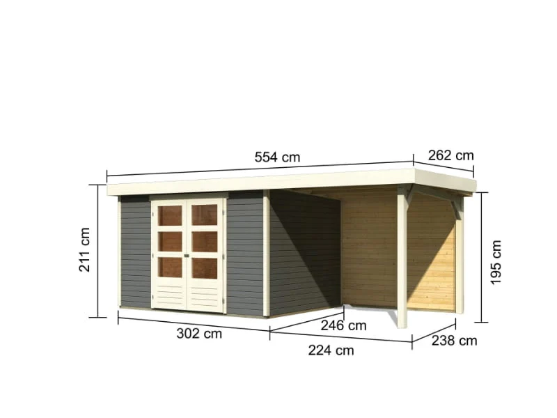 Karibu Gartenhaus Askola 5 mit Anbaudach 2,4 m, Rückwand in terragrau - Image 3