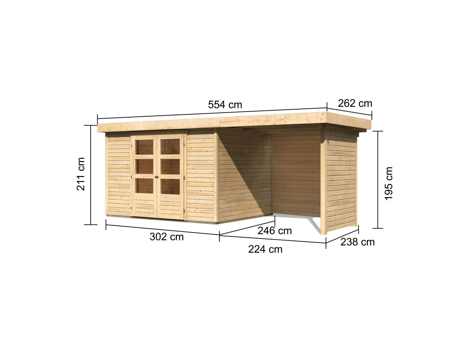 Karibu Gartenhaus Askola 5 mit Anbaudach 2,4 Meter, Seiten- und Rückwand - Image 2