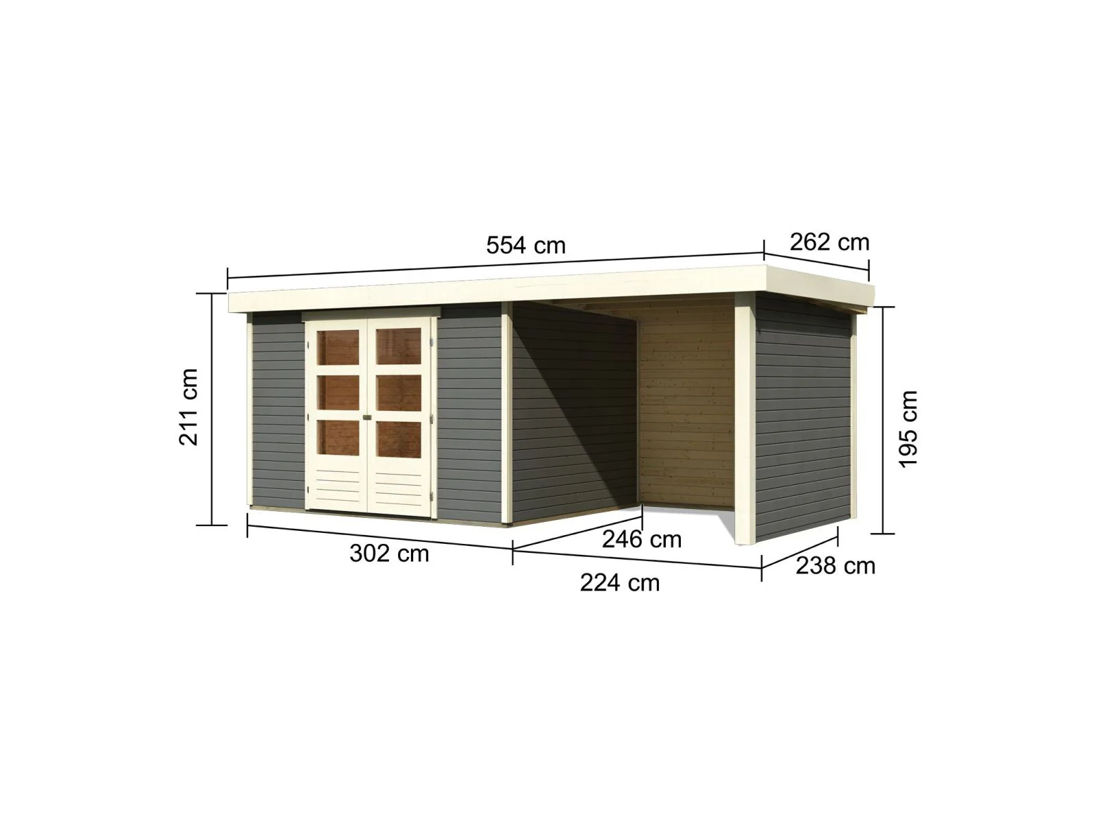 Karibu Gartenhaus Askola 5 mit Anbaudach 2,4 Meter, Seiten- und Rückwand in terragrau - Image 2