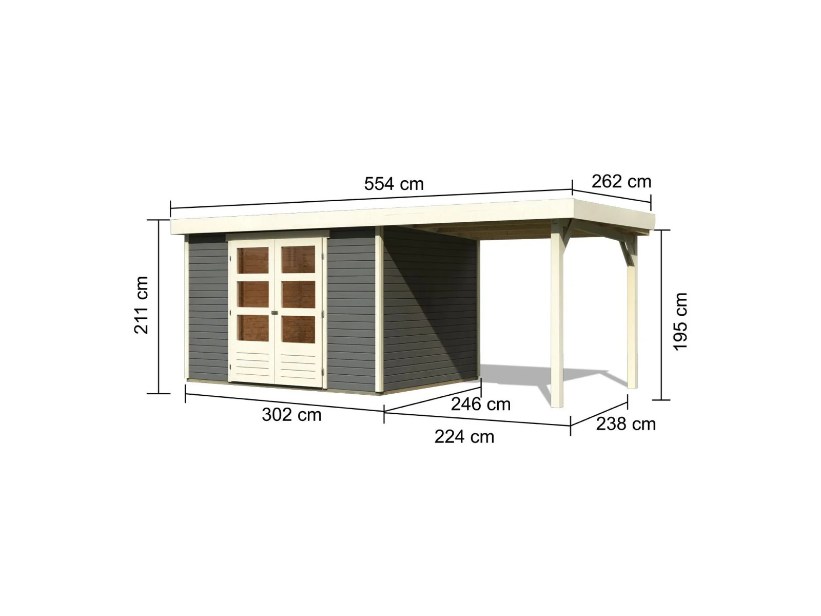 Karibu Gartenhaus Askola 5 mit Anbaudach 2,40 Meter terragrau - Image 2