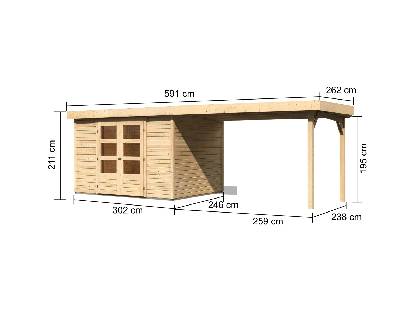 Karibu Gartenhaus Askola 5 mit Anbaudach 2,75 Meter - Image 3