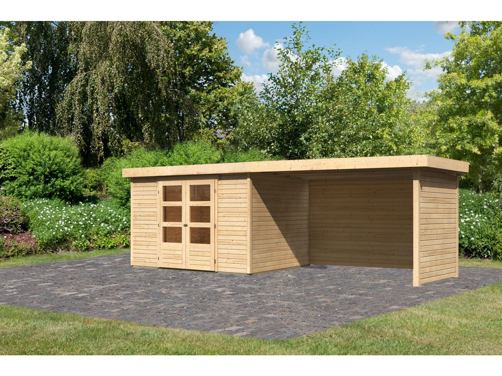 Karibu Gartenhaus Askola 5 mit Anbaudach 2,75 Meter, Seiten- und Rückwand - Image 2